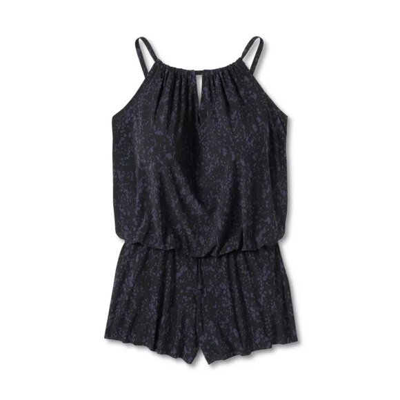 Small - Womens High Neck Swim Romper Pockets One Piece Swimsuit - Blue Speck - Picture 1 of 7